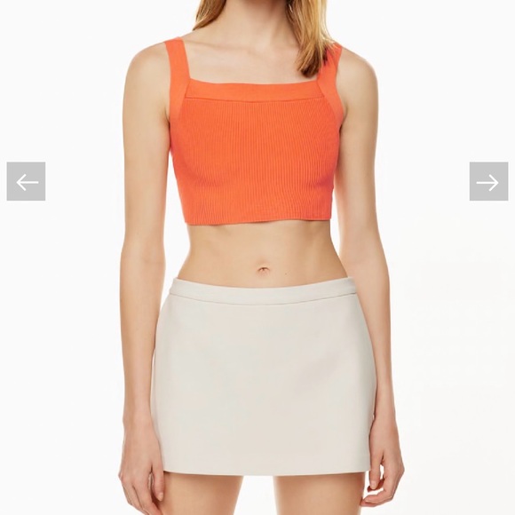Aritzia Babaton sculpt knit tank 2XS orange square neck rib knit crop - Picture 1 of 10